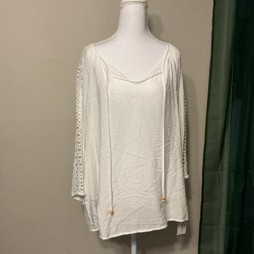 NY Collection White Blouse with Lace Sleeves